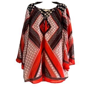 Fig & Flower Multicolor V Neck Sheer Bell Sleeve Blouse XL